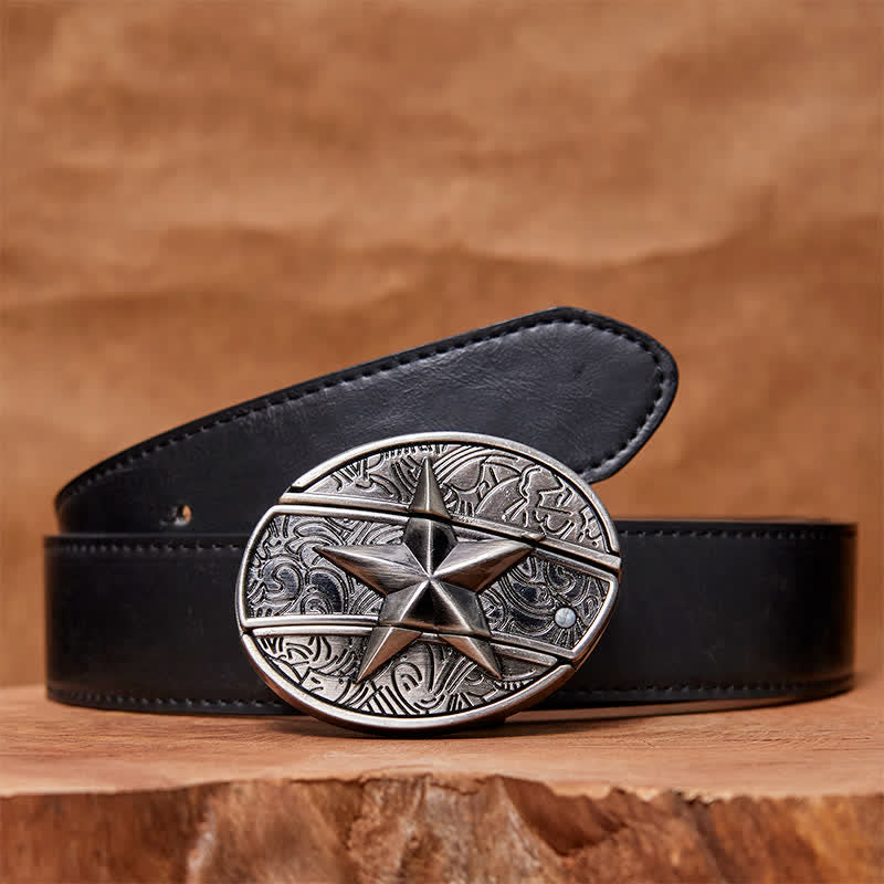 Ceinture en cuir pour homme avec couteau pliant caché en pentagramme - Pentacle - Ceinture en PU noir - 42 - image 4