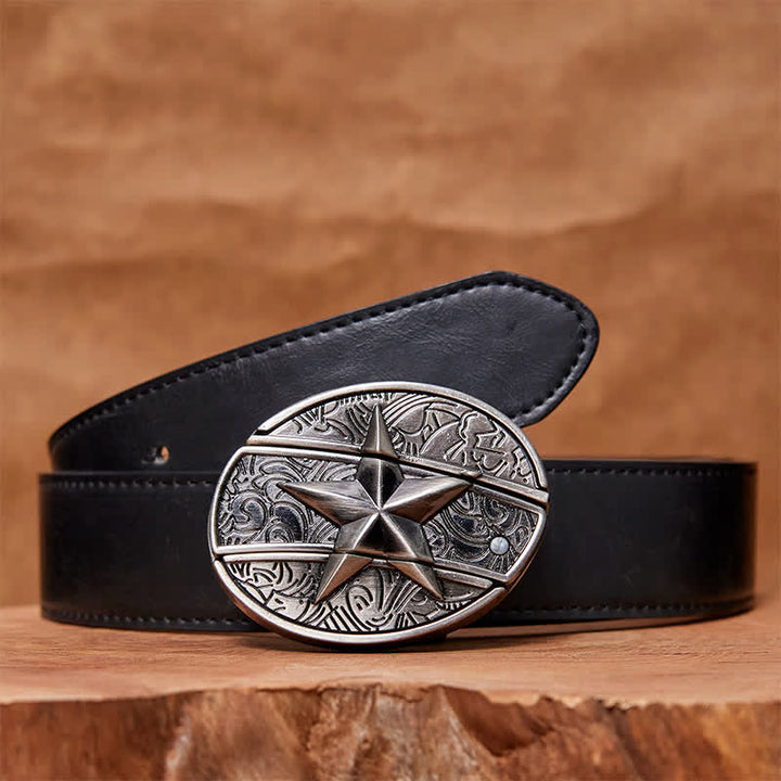 Ceinture en cuir pour homme avec couteau pliant caché en pentagramme - Pentacle - Ceinture en PU noir - 42 - image 4