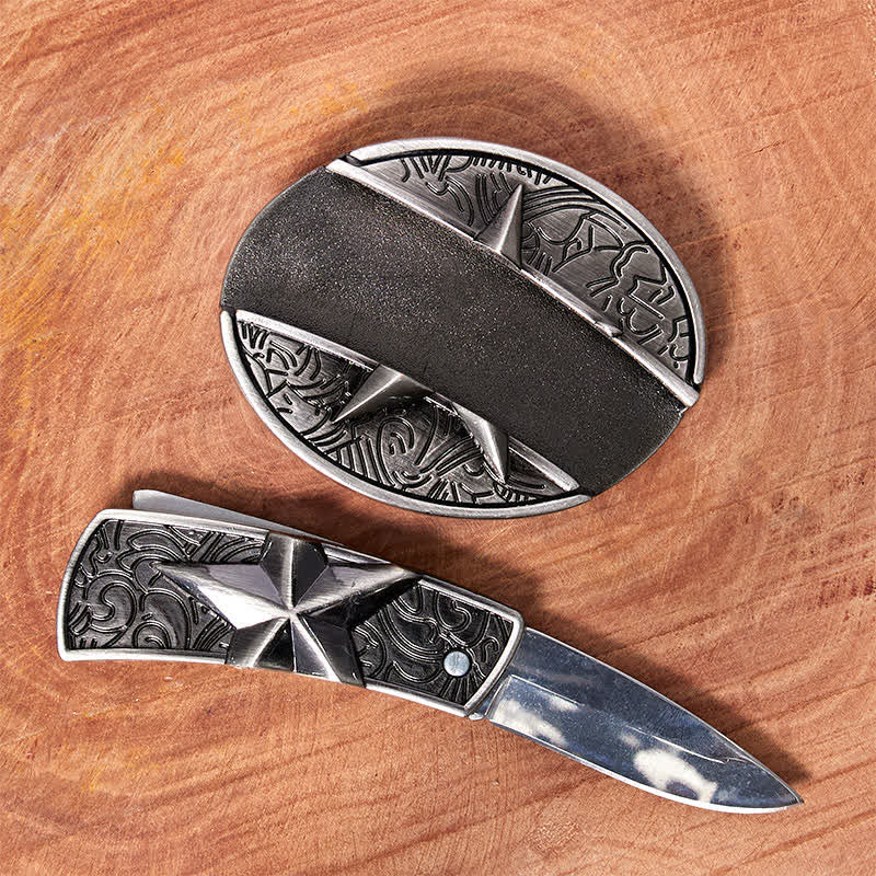 Ceinture en cuir pour homme avec couteau pliant caché en pentagramme - image 1