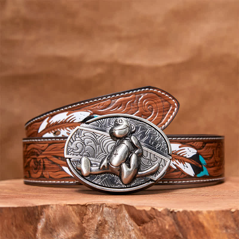 Ceinture en cuir pour homme avec couteau pliant caché et singe