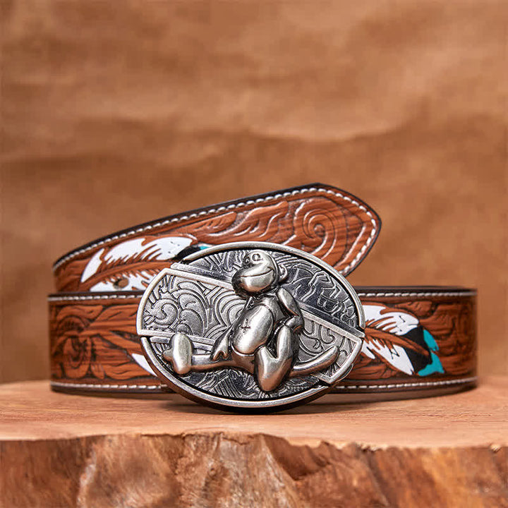 Ceinture en cuir pour homme avec couteau pliant caché et singe