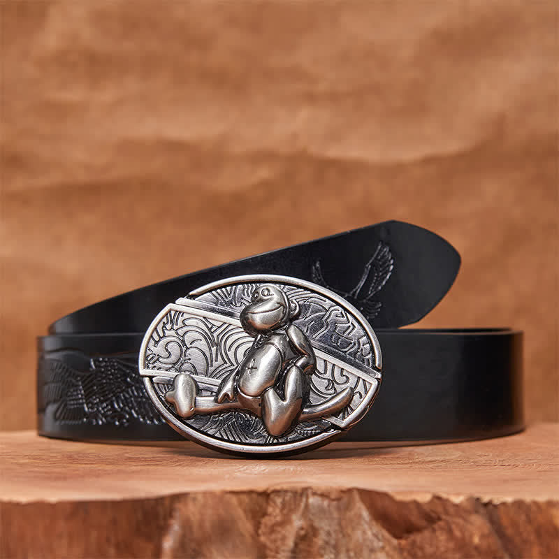Ceinture en cuir pour homme avec couteau pliant caché et singe