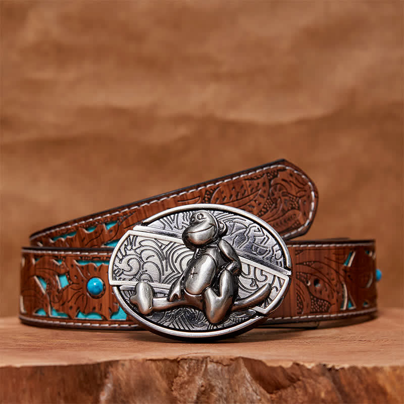 Ceinture en cuir pour homme avec couteau pliant caché et singe