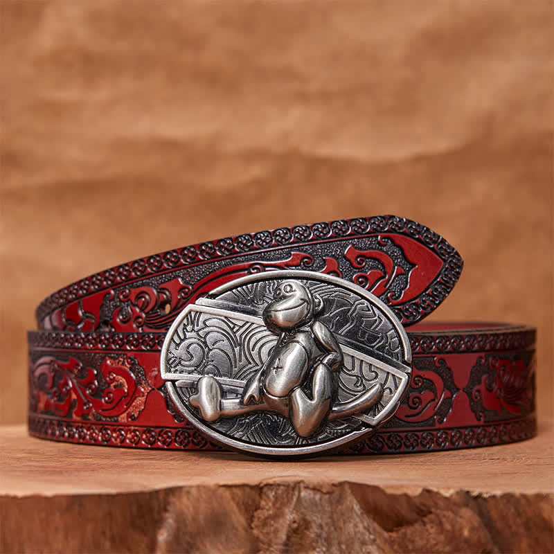 Ceinture en cuir pour homme avec couteau pliant caché et singe