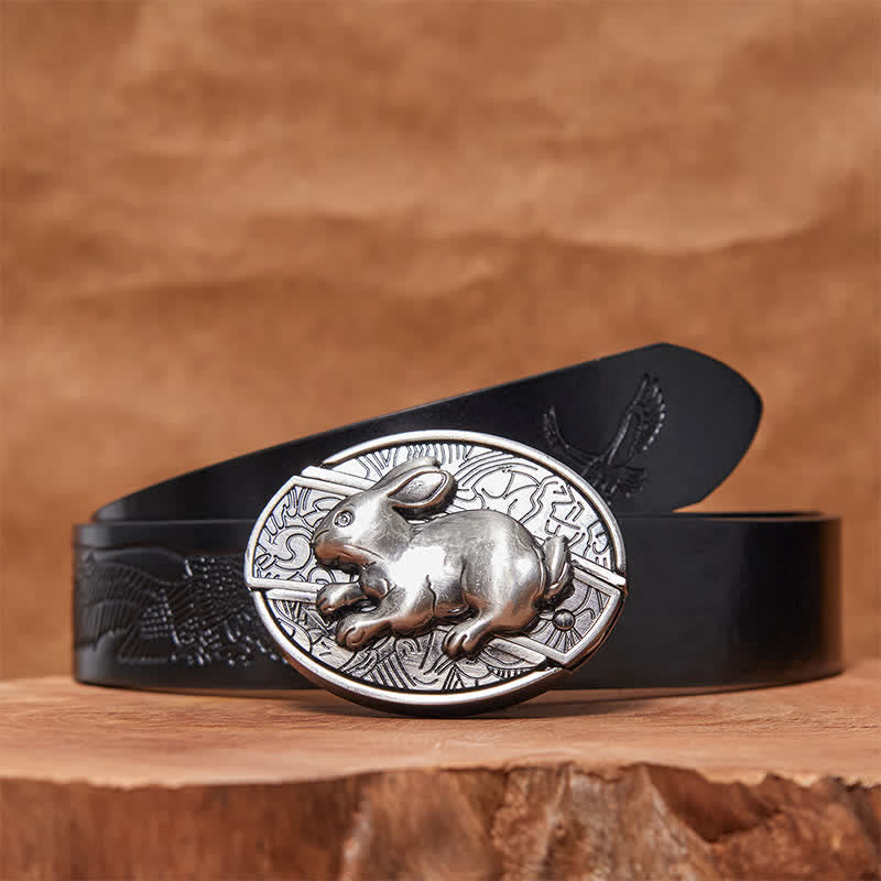 Ceinture en cuir pour homme avec couteau pliant caché en forme de lapin
