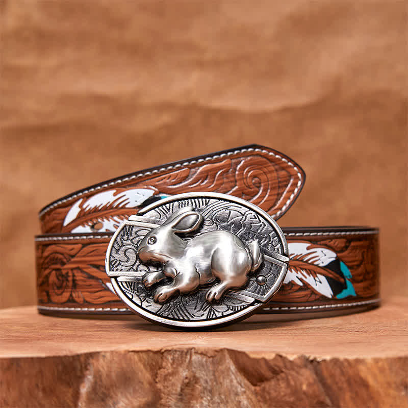 Ceinture en cuir pour homme avec couteau pliant caché en forme de lapin