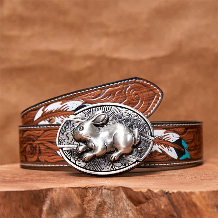 Ceinture en cuir pour homme avec couteau pliant caché en forme de lapin