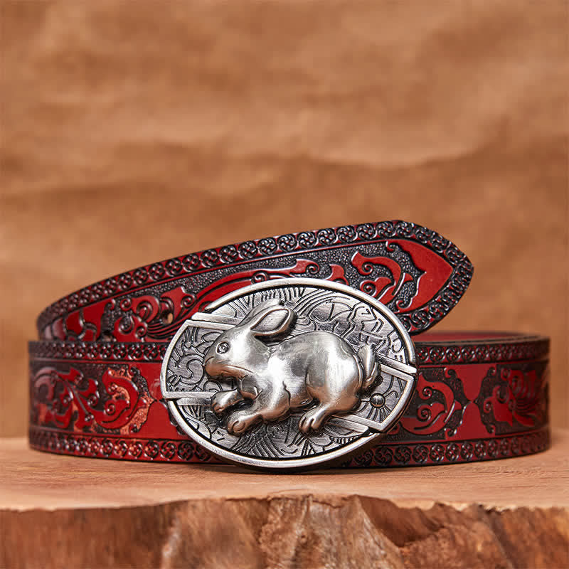 Ceinture en cuir pour homme avec couteau pliant caché en forme de lapin