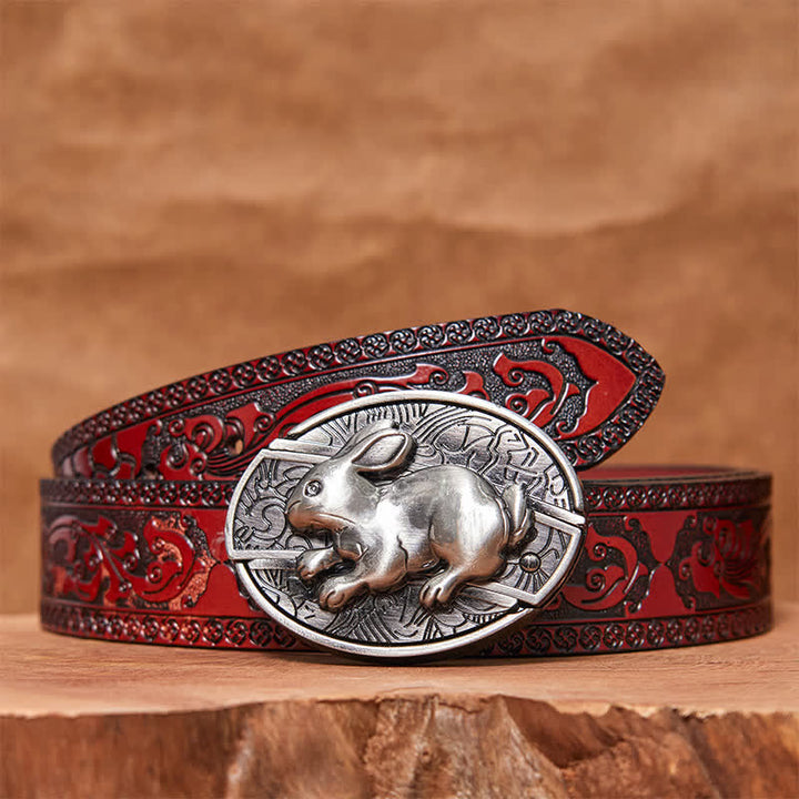 Ceinture en cuir pour homme avec couteau pliant caché en forme de lapin