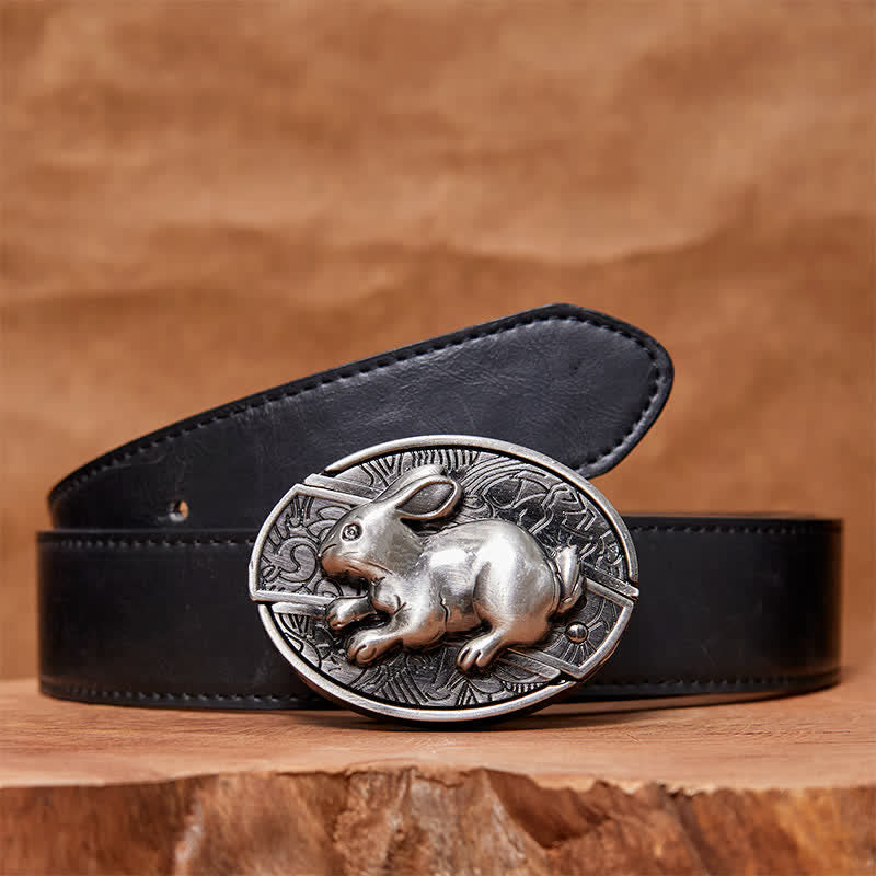Ceinture en cuir pour homme avec couteau pliant caché en forme de lapin