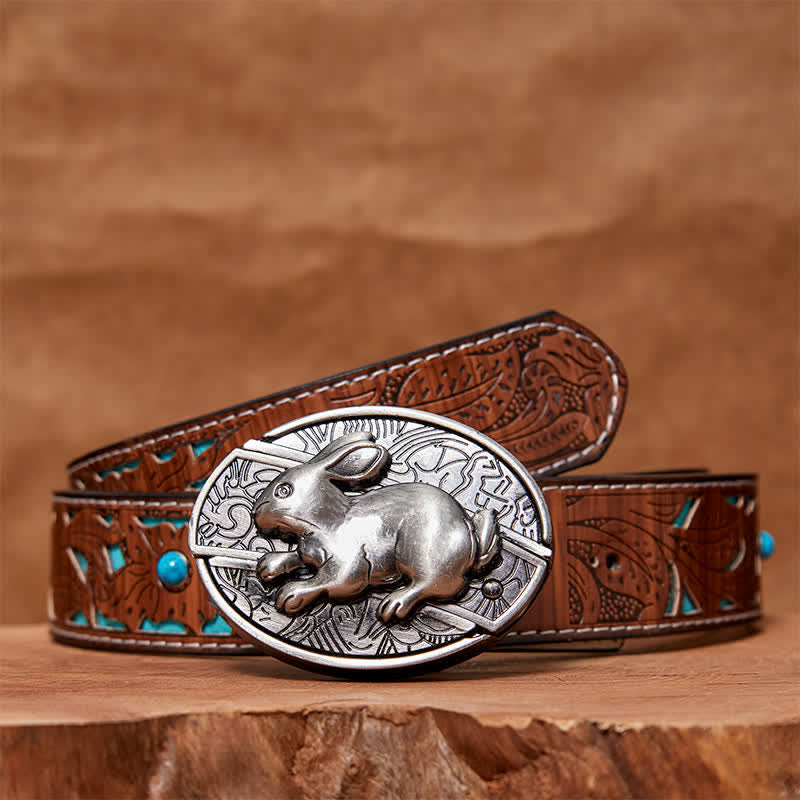 Ceinture en cuir pour homme avec couteau pliant caché en forme de lapin