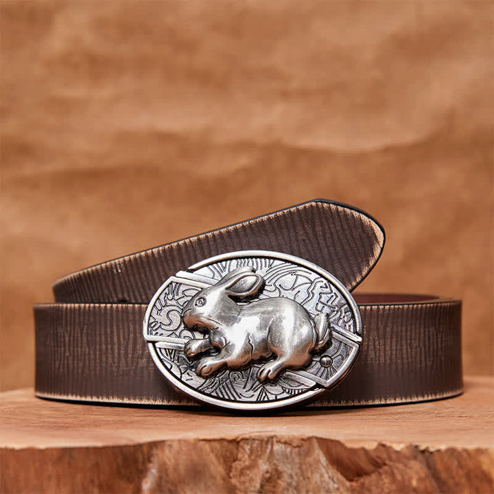 Ceinture en cuir pour homme avec couteau pliant caché en forme de lapin