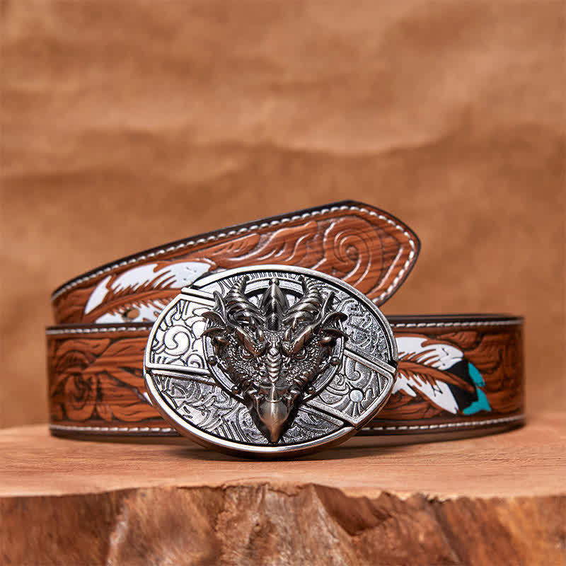 Ceinture en cuir pour homme avec couteau pliant caché et dragon tranchant