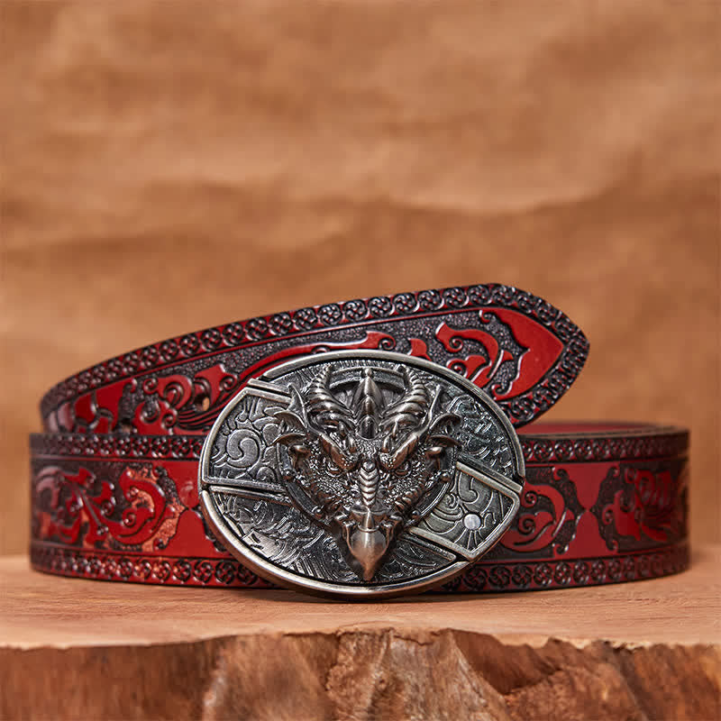 Ceinture en cuir pour homme avec couteau pliant caché et dragon tranchant - Dragon aigu - Ceinture sculptée marron - 42 - image 4