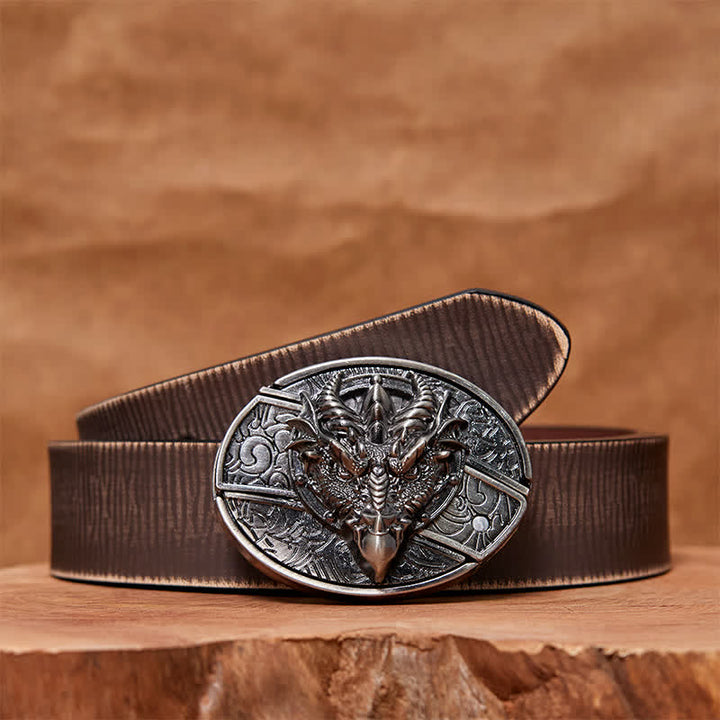Ceinture en cuir pour homme avec couteau pliant caché et dragon tranchant - Dragon aigu - Ceinture marron vieillie - 42 - image 7
