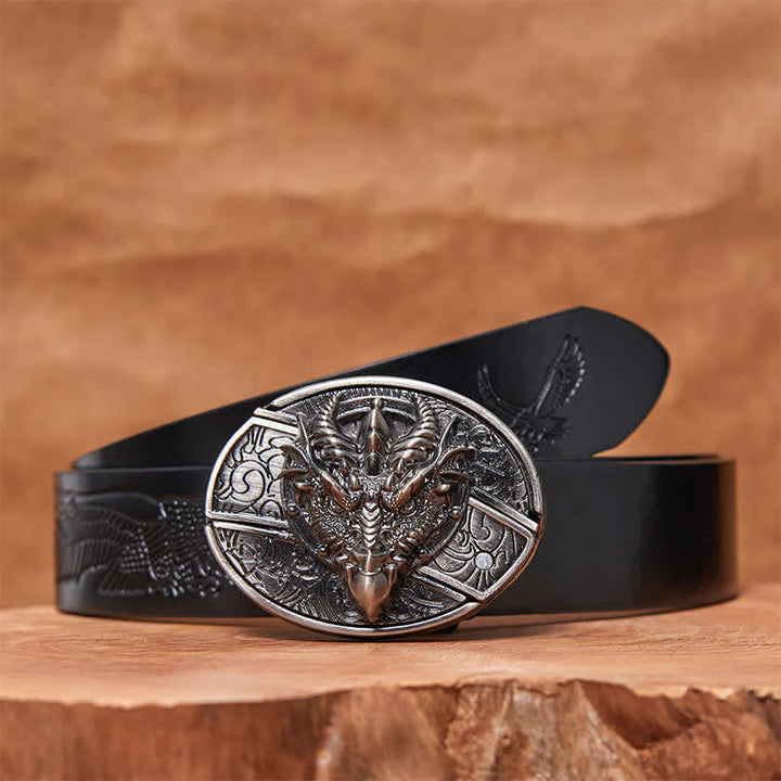 Ceinture en cuir pour homme avec couteau pliant caché et dragon tranchant