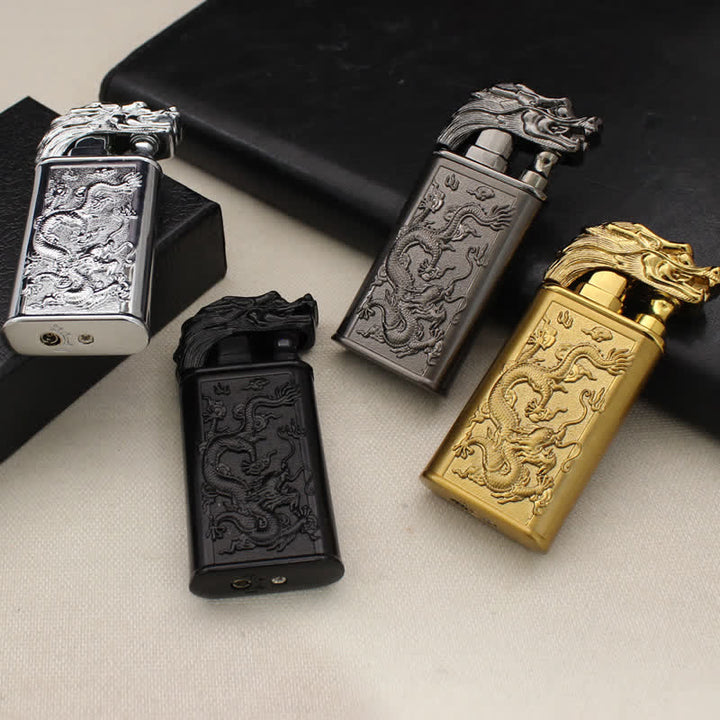 Briquet au butane rechargeable Relief Dragon Magic à double flamme
