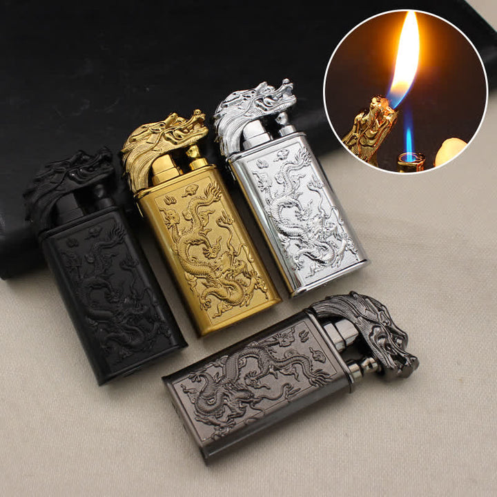 Briquet au butane rechargeable Relief Dragon Magic à double flamme