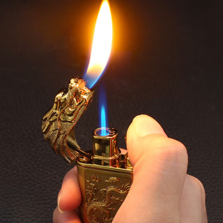 Briquet au butane rechargeable Relief Dragon Magic à double flamme
