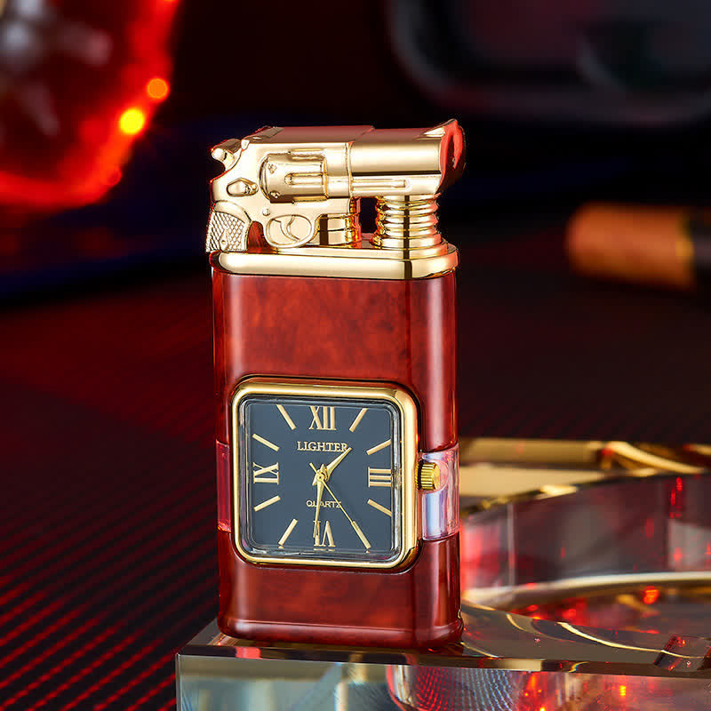 Briquet butane rechargeable à double flamme Guns Design avec horloge
