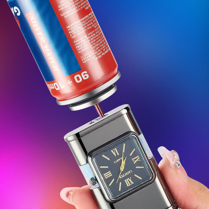Briquet butane rechargeable à double flamme avec horloge et motif cheval