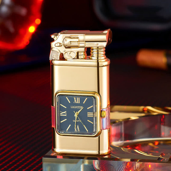 Briquet butane rechargeable à double flamme Guns Design avec horloge