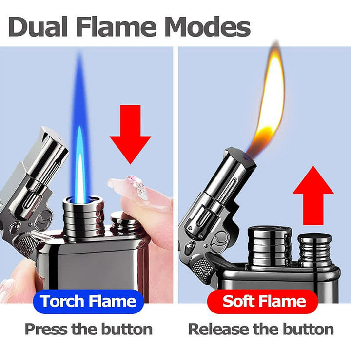 Briquet butane rechargeable à double flamme avec horloge et motif cheval