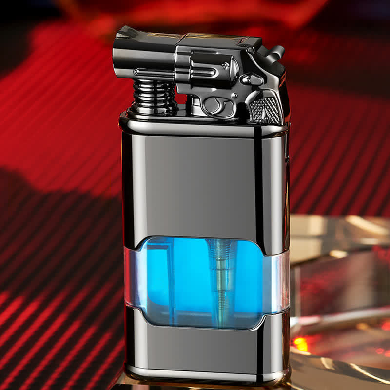 Briquet butane rechargeable à double flamme Guns Design avec horloge
