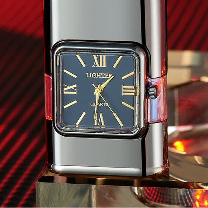 Briquet butane rechargeable à double flamme avec horloge et motif crocodile