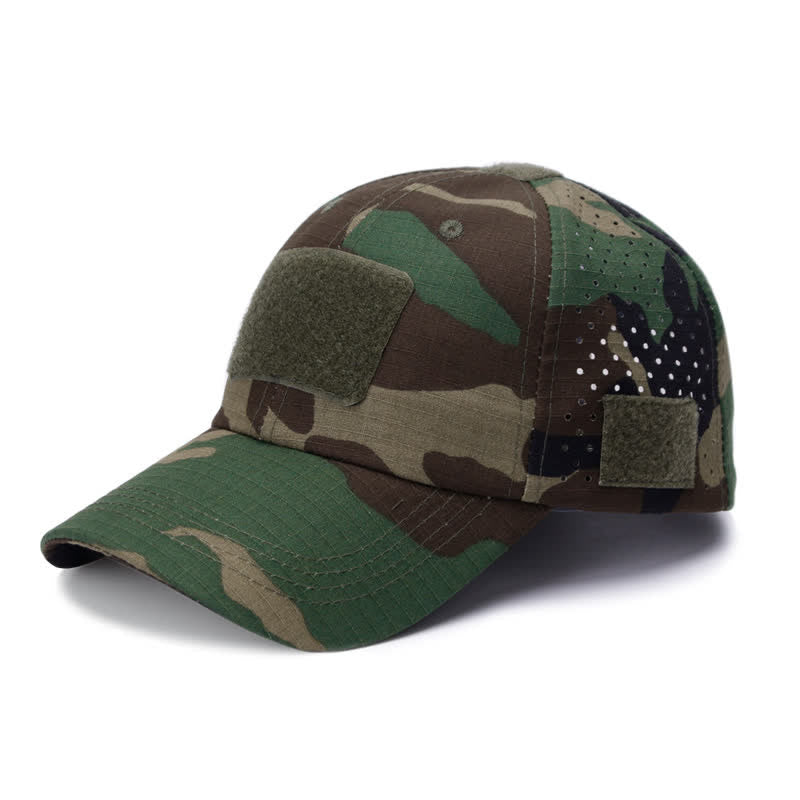 Casquette de baseball camouflage respirante avec trou pour lunettes Velcro