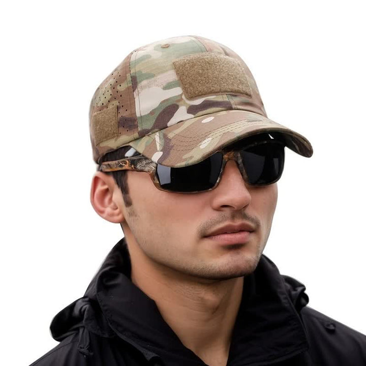 Casquette de baseball camouflage respirante avec trou pour lunettes Velcro