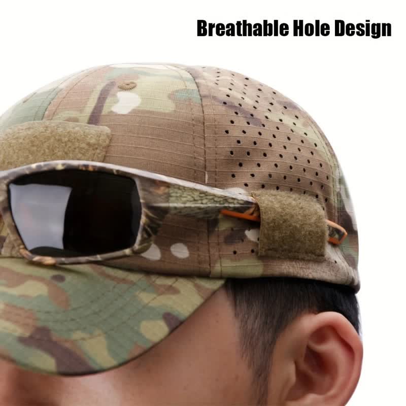 Casquette de baseball camouflage respirante avec trou pour lunettes Velcro