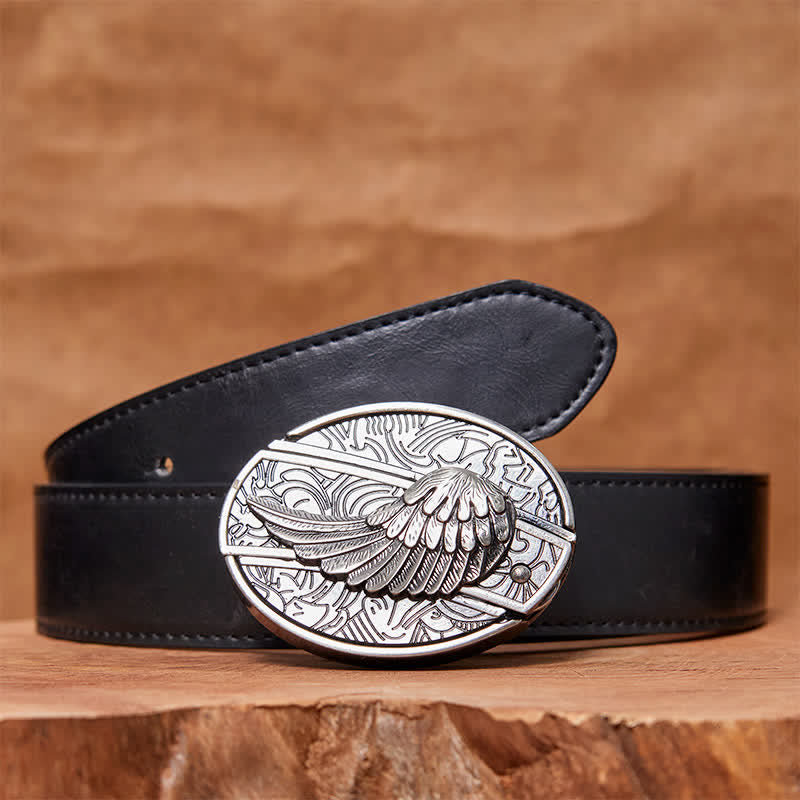 Ceinture en cuir pour homme avec couteau pliant caché et ailes d'ange