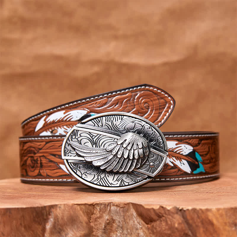 Ceinture en cuir pour homme avec couteau pliant caché et ailes d'ange