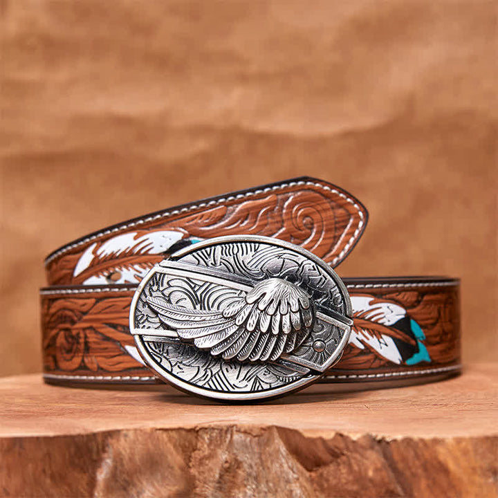 Ceinture en cuir pour homme avec couteau pliant caché et ailes d'ange