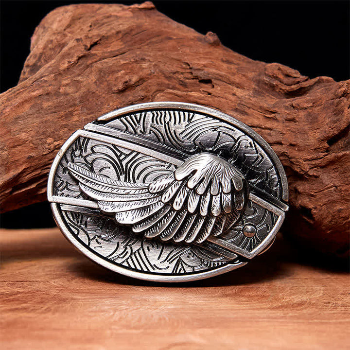 Ceinture en cuir pour homme avec couteau pliant caché et ailes d'ange