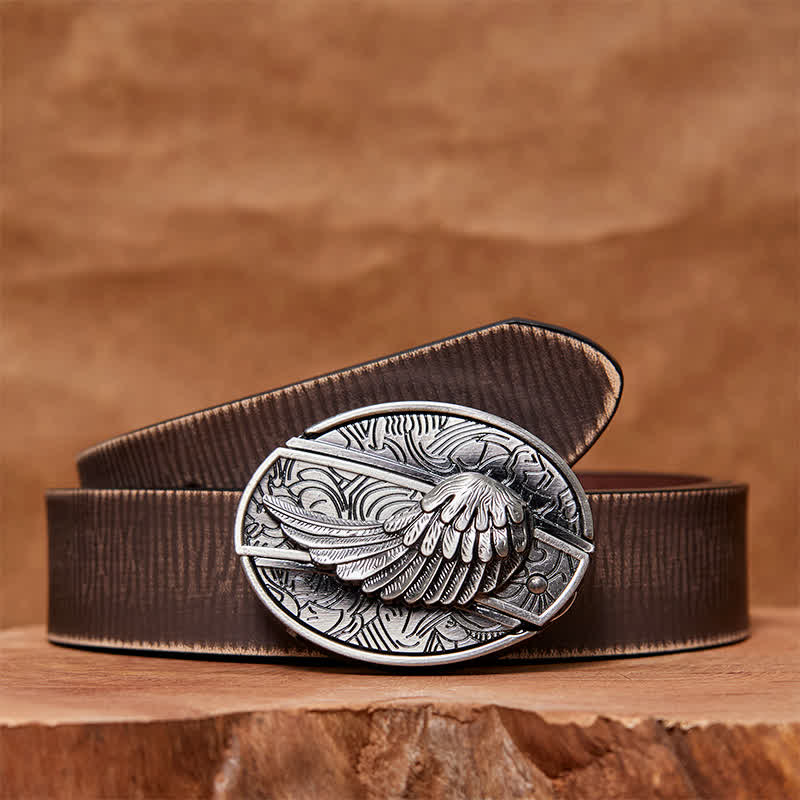 Ceinture en cuir pour homme avec couteau pliant caché et ailes d'ange