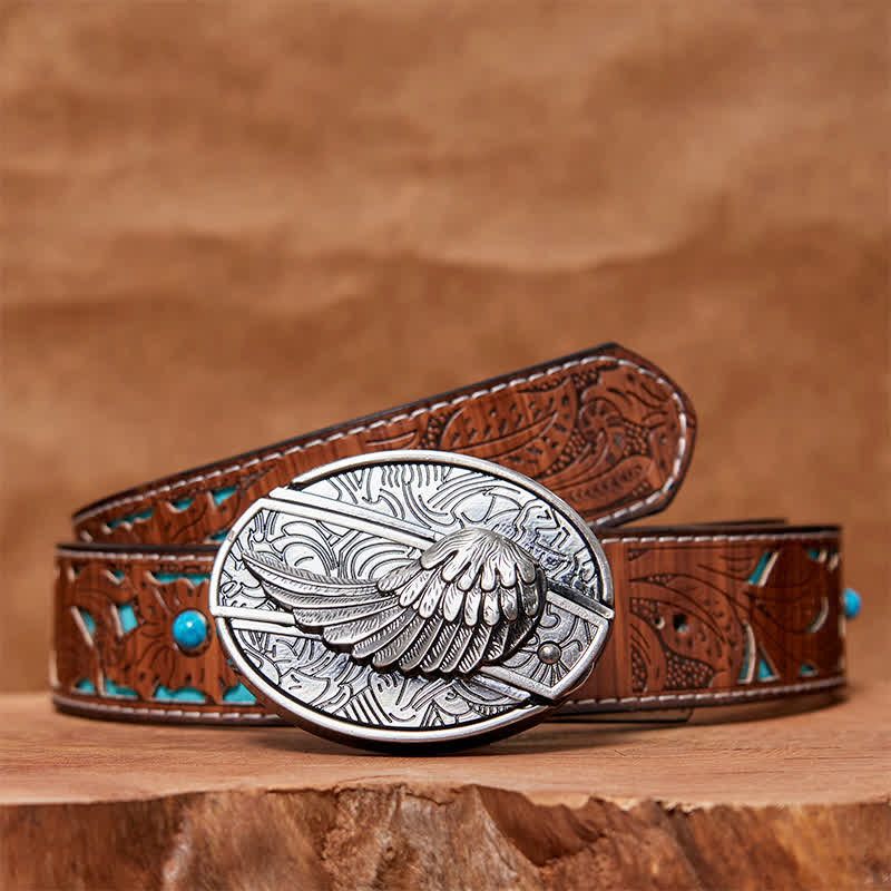 Ceinture en cuir pour homme avec couteau pliant caché et ailes d'ange