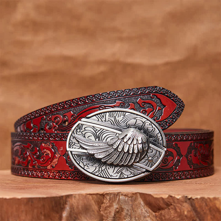 Ceinture en cuir pour homme avec couteau pliant caché et ailes d'ange