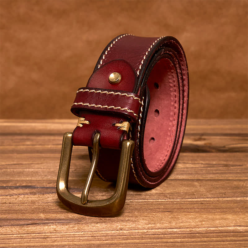 Ceinture en cuir de vachette cousue de luxe pour homme
