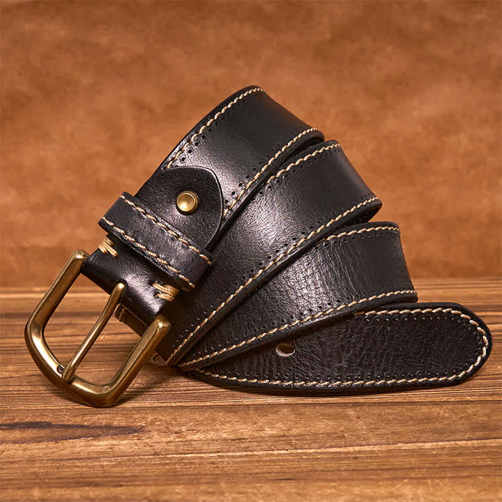 Ceinture en cuir de vachette cousue de luxe pour homme