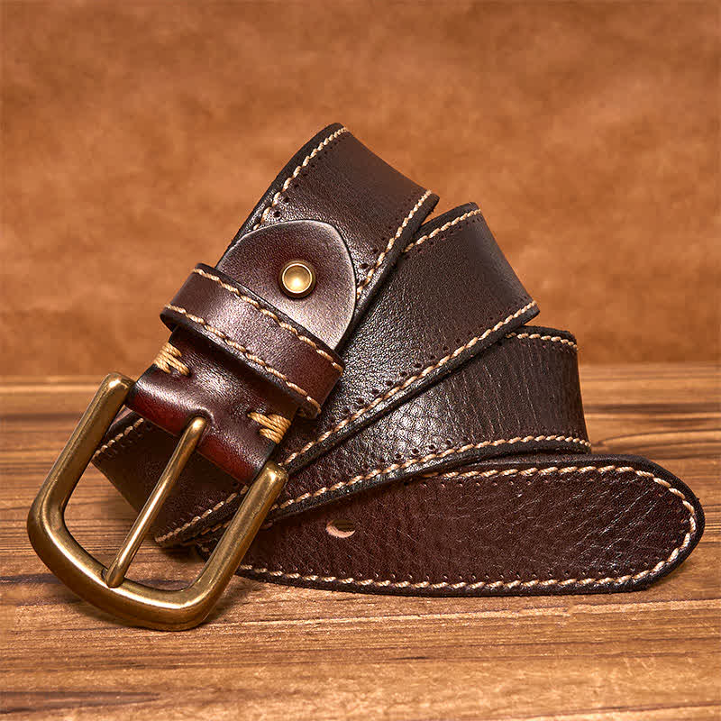 Ceinture en cuir de vachette cousue de luxe pour homme
