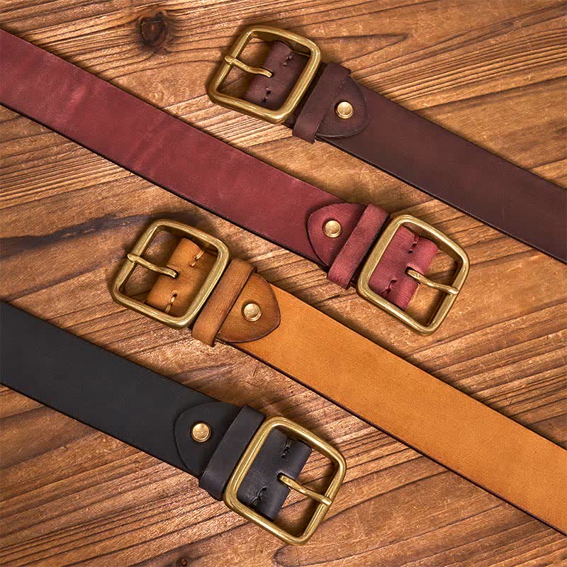 Ceinture en cuir à boucle carrée en laiton vintage simple et chic