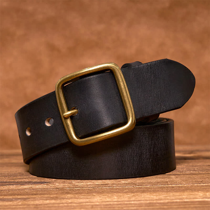 Ceinture en cuir à boucle carrée en laiton vintage simple et chic - Noir - 44 - image 9
