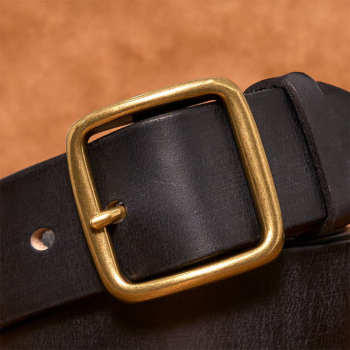 Ceinture en cuir à boucle carrée en laiton vintage simple et chic
