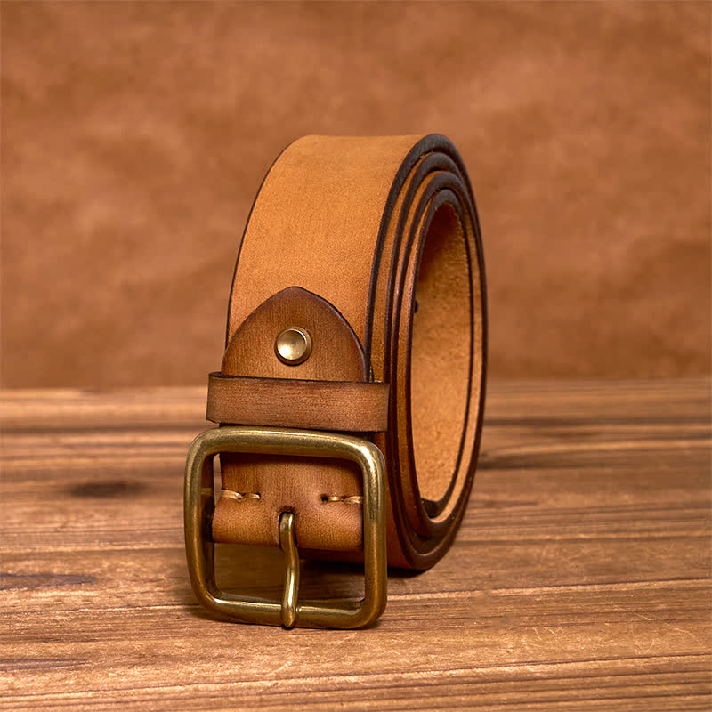 Ceinture en cuir à boucle carrée en laiton vintage simple et chic - image 3