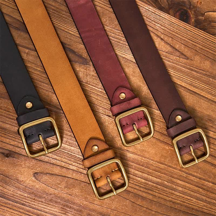Ceinture en cuir à boucle carrée en laiton vintage simple et chic