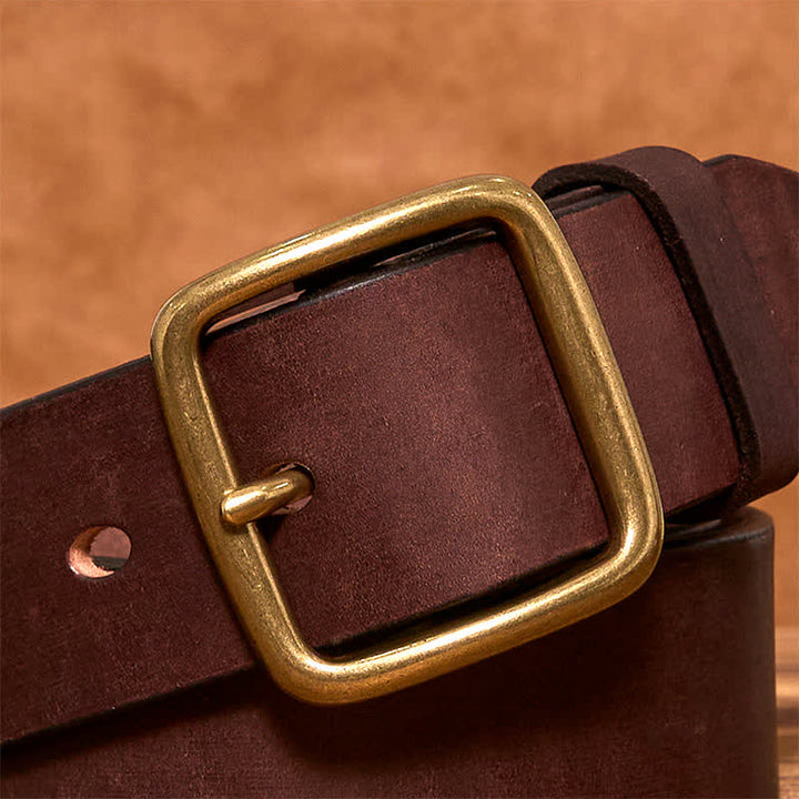 Ceinture en cuir à boucle carrée en laiton vintage simple et chic