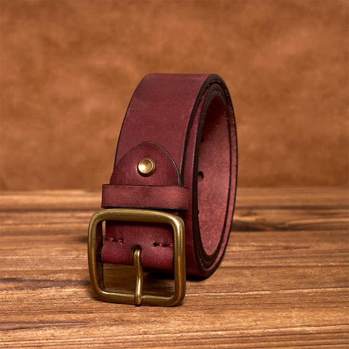 Ceinture en cuir à boucle carrée en laiton vintage simple et chic