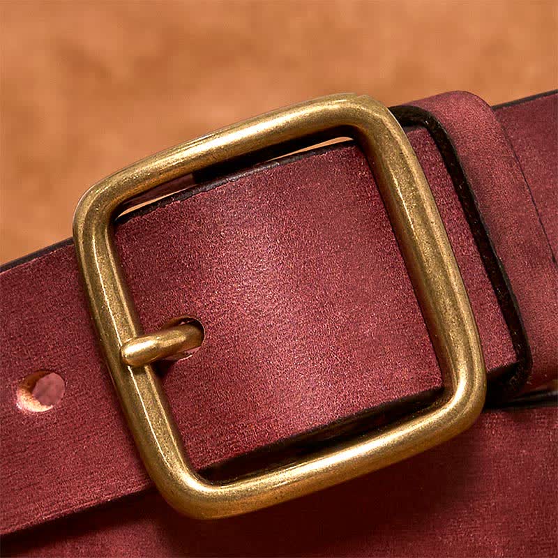 Ceinture en cuir à boucle carrée en laiton vintage simple et chic